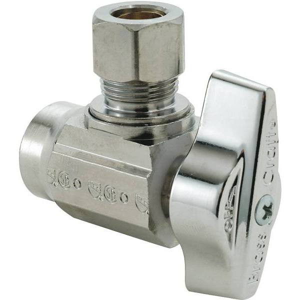 Brasscraft 1/2" Nominal Sweat In X 3/8" OD Comp Out 1/4-Turn Angle Ball Stop Chr