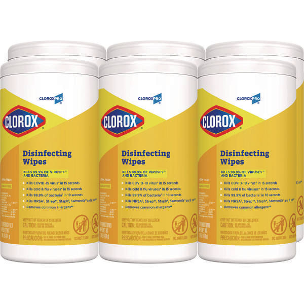 Clorox Disinfecting Wipes, 7 X 8, Lemon Fresh, 75/canister, Carton Of 6 290689