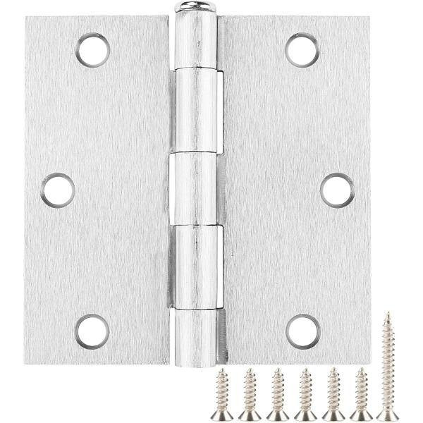 Global Door Controls 3x3in Plain Bearing Steel Hinges Satin Nickel Package Of 2