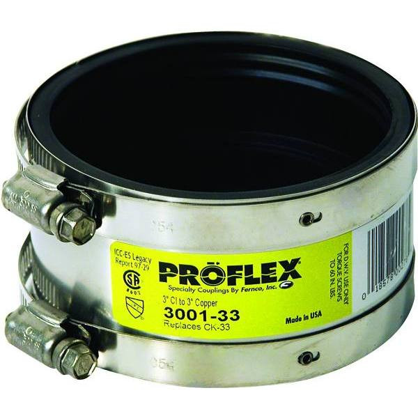 Fernco Proflx Shielded Coupling 3 " No Hub Cast Iron To 3 " Copper