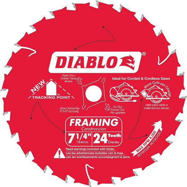 Diablo Tools Tracking Point 7-1/4 In X 24-Tooth Framing Circular Saw Blade