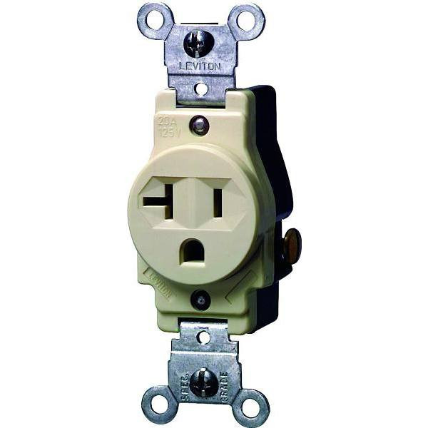 Leviton 20 Amp Commercial Grade Grounding Single Outlet Ivory