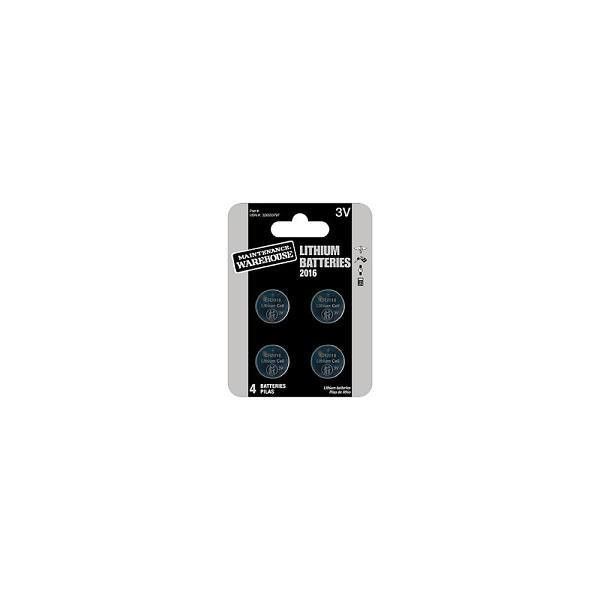 Maintenance Warehouse Lithium 3 Volt Cr2016 Button Cell Batteries, Package Of 4