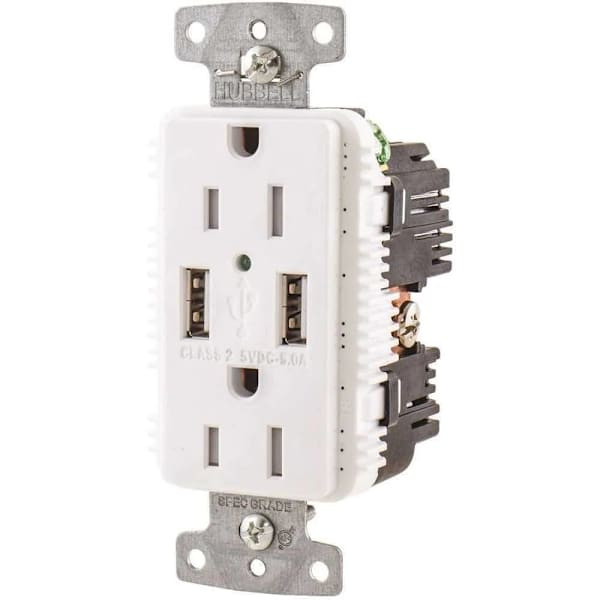 Hubbell Wiring 15 Amp Tamper Resistant USB Charge Duplex Receptacle Outlet White