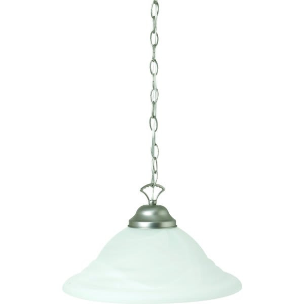 One-Light Pendant Fixture, 11-1/2h X 16" Dia, Alabaster Glass, Brushed Nickel