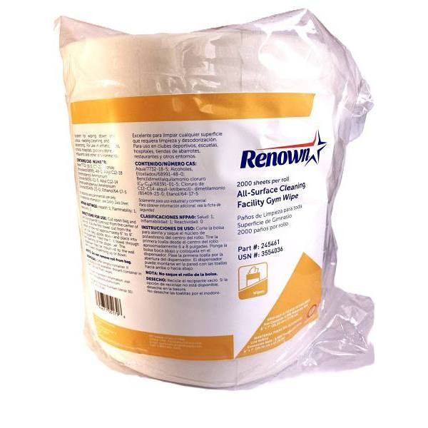 Renown All Surface Cleaning Facilty Gym Wipe Rols 2000 Count Case Of 2