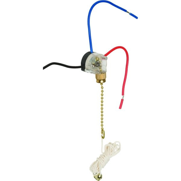 Satco Single Pole Pull Chain Switch, Brass