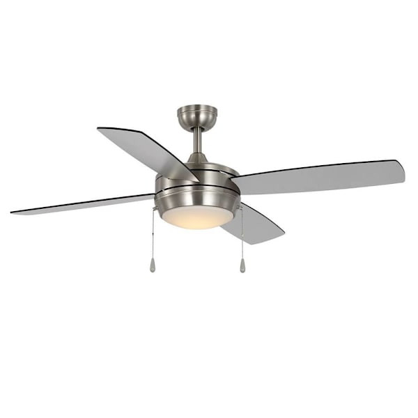 Seasons Quick Install 52" Brushed Nickel Indoor LED Ceiling Fan, Oak 4-Blade