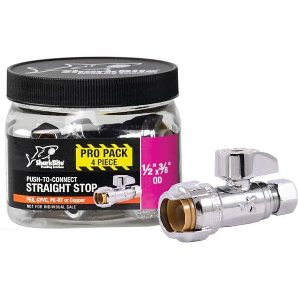 Sharkbite 1/2 X 3/8 Straight Stop Valve, Push-Fit X Od, 200 PSI Package Of 4