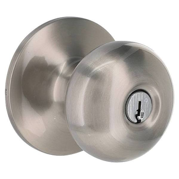 Shield Security Flat Ball Kw1 Keyed Entry Door Knob In Satin Nickel