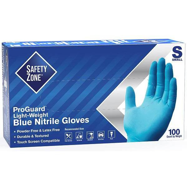 The Safety Zone Small Blue Powder-Free Nitrile Disposable Gloves, Package Of 100