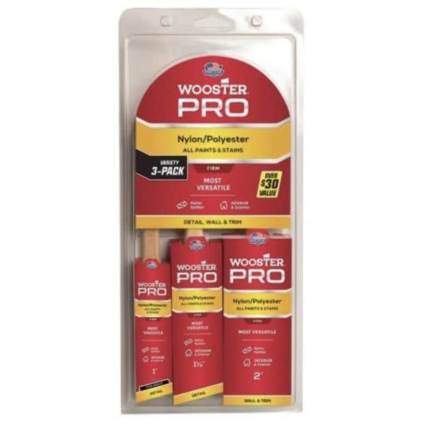 Wooster PRO 1" Thn Angle, 1-1/2" Angle, 2" Flt Nyln/ply Paintbrshs, Package Of 3