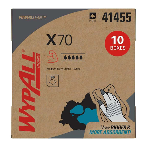 Wypall Powerclean X70 White Reusable Heavy Duty Cloths, Case Of 10