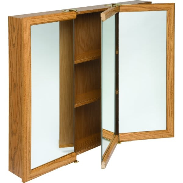 Zenna Home 24w X 26" Surface Mount Oak Tri-View Wood Mirrored Medicine Cabinet