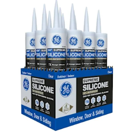 GE 10.1 Oz Supreme Silicone Window And Door Sealant, Clear, Case Of 12