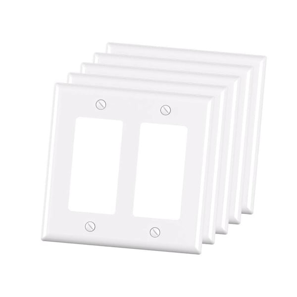 Maintenance Warehouse 2-Gang Unbreakable Polycarbonate Standard-Size Rocker Wall Plate In Gloss White, 5-Pack