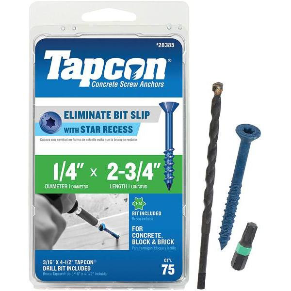 Tapcon 1/4 In X 2-3/4 In Star Flat-Head Concrete Anchors, Package Of 75