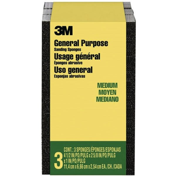 3m 2.5 In. X 1 In. X 4.5 In. 80-Grit Sanding Sponge (3-Pack)