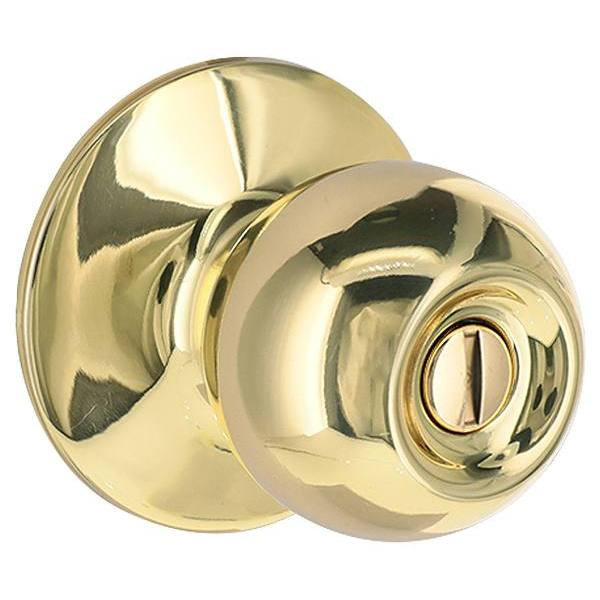 Shield Security Ball Turn Button Privacy Door Knob In Bright Brass