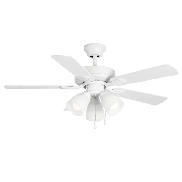 Quick Install Torrena 42" Matte White Indoor LED Ceiling Fan, Reversible Natural Washed Oak/Matte White 5-Blade