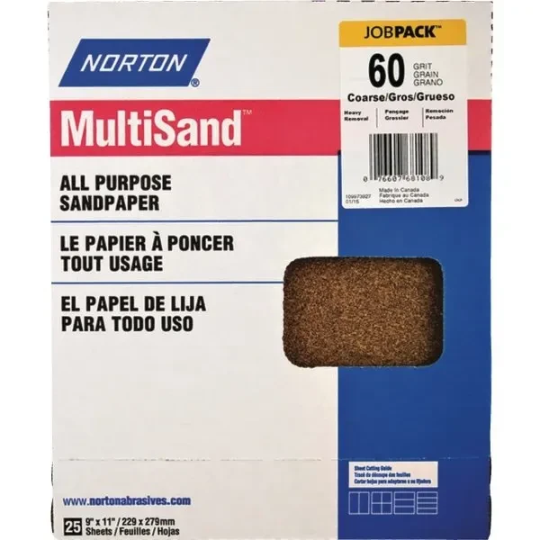 Norton Multisand 9 X 11 All-Purpose Sandpaper, 60 Grit, Package Of 25