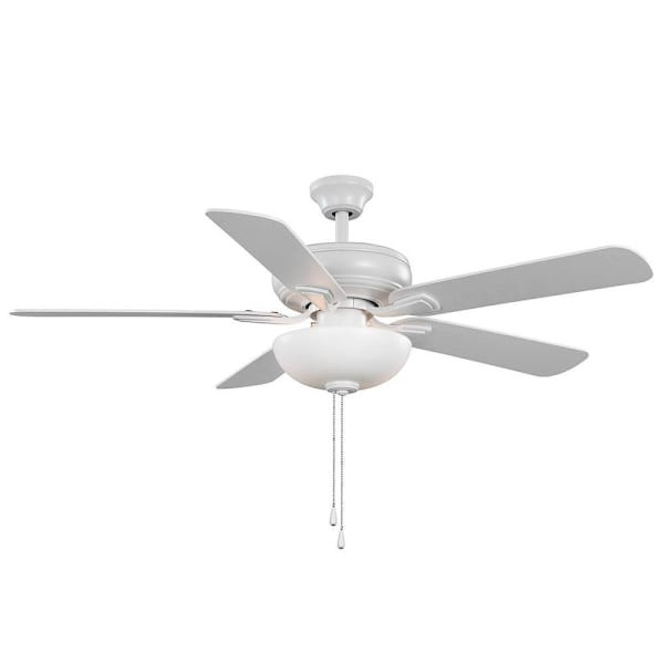 Seasons Quick Install Rexburg 52" Matte White Indoor LED Ceiling Fan, Reversible Matte White/Natural Oak 5-Blade