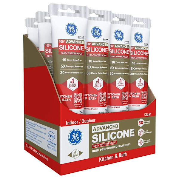 GE 2.8 Oz Silicone 2 Kitchen And Bath Sealant, Clear, Case Of 12