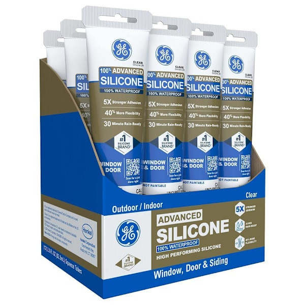 GE 2.8 Oz Silicone 2 Window And Door Sealant, Clear, Case Of 12