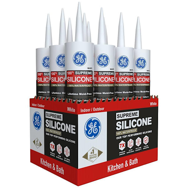 GE Supreme Silicone Sealant, 10.1 oz, White, Case of 12