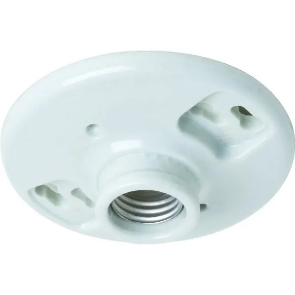 Satco Medium Base Socket, Keyless, 1 Light, 660 Watt, Porcelain Ceiling, White