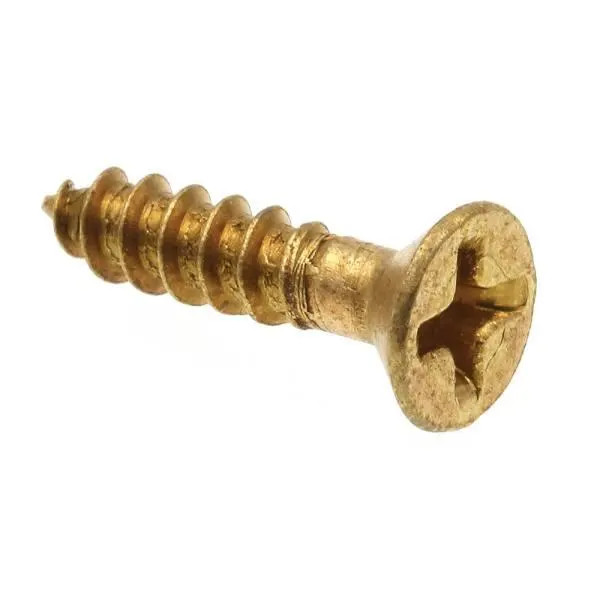Wood Screws, Flat Hd, Phil Dr, #6 X 5/8in, Brass, Package Of 25