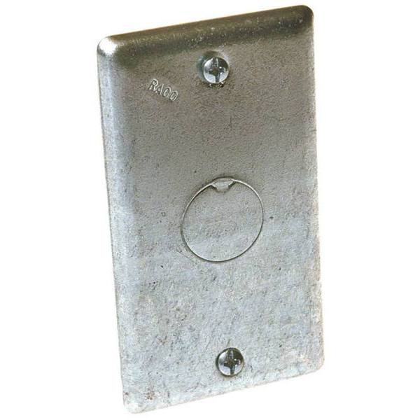 Raco Steel 1-Gang Blank Handy Box Cover, 4" Height X 2" Width, 1/2" Ko Center, Metallic