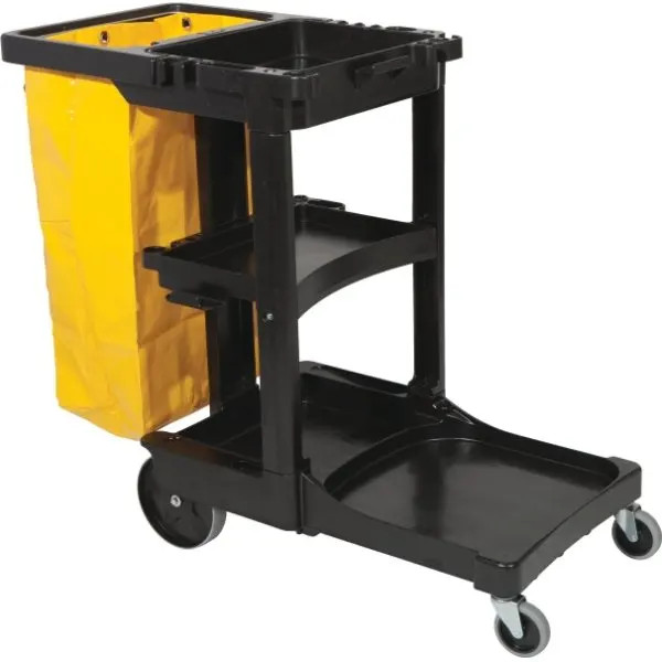 Rubbermaid Commercial Janitorial Cleaning Cart With Yellow Vinyl Bag