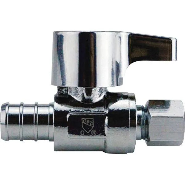 Apollo 1/2 Chrome Pex-B Barb X 1/4compr 1/4-Turn Straight Stop Valve