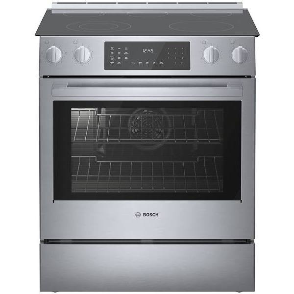Bosch 800 Series 30 In. 4.6 cu. ft. Smooth Electric Slide-In Range With Digital Display, Self-Clean, Stainless Steel, ADA