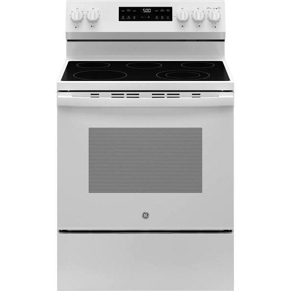 GE ENERGY STAR 30 In. 5.3 cu. ft. Smooth Electric SmartHQ Freestanding Range, Crisp Mode, Self-Clean, White