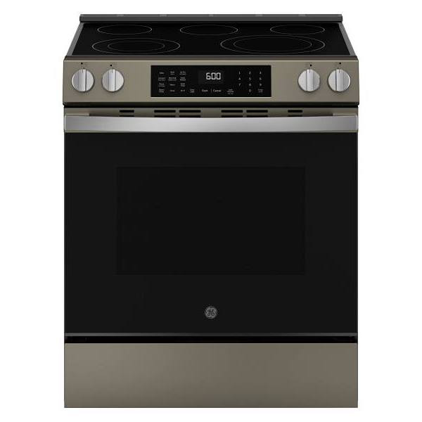 GE ENERGY STAR 30 In. 5.3 cu. ft. Smooth Electric SmartHQ Slide-In Range With Air Fry, Steam Clean, Slate, ADA