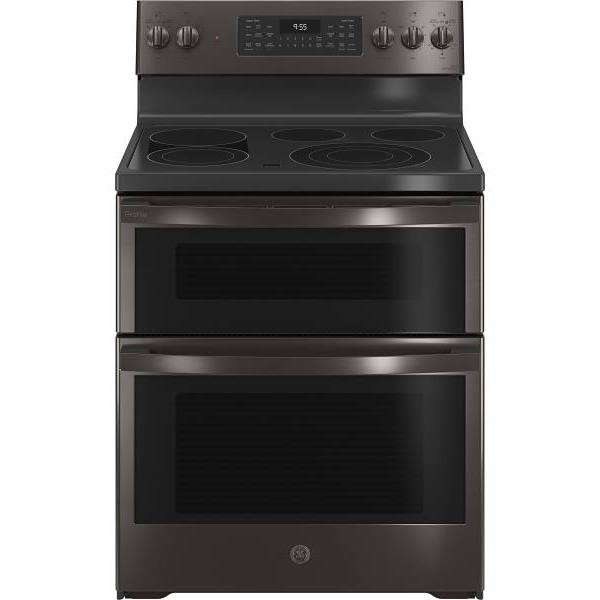GE Profile 30 In. 6.6 cu. ft. Smooth Electric SmartHQ Slide-In Double Oven Range, Self-Clean, Black Stainless Steel