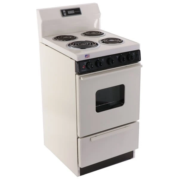Premier 20" Electric, Front Controls, Coil Range W/ 2.4 Cu Ft, Bisque