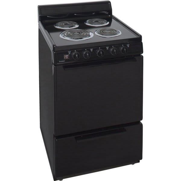 Premier 24 In. 2.9 cu. ft. 4 Burner Electric Freestanding Coil Range, Manual Clean, Black, ADA