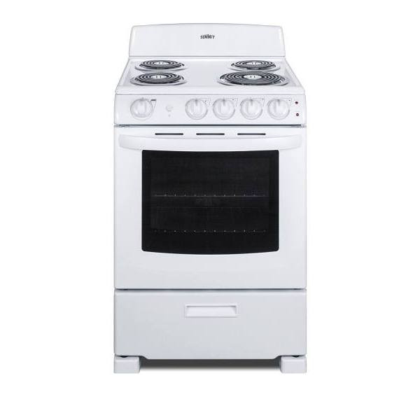 Summit Appliance 24 In. 2.9 Cu. Ft. Coil Electric Freestanding Range, Manual Clean, White, ADA