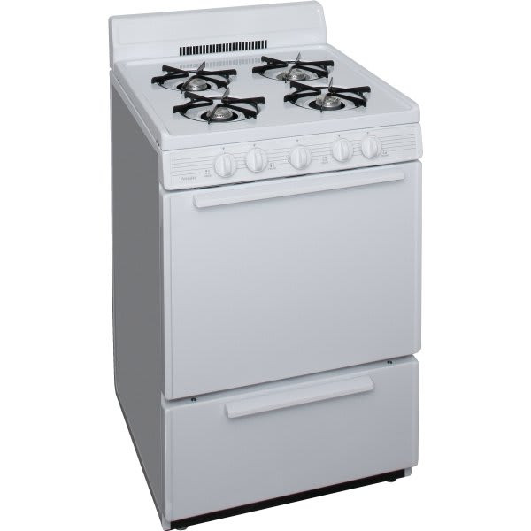 Premier 24 In. 2.9 Cu. Ft. 4 Burner Gas Freestanding Range, Manual Clean, White, ADA BCK100OP