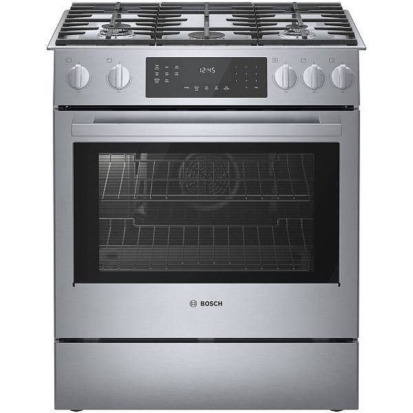 Bosch 800 Series 32 In. 4.8 Cu. Ft. 5 Burner Gas Slide-In Range With Cast Iron Grates, Self-Clean, Stainless Steel, ADA