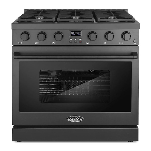 Cosmo 36" Lumin Collection 6.0 Cu Ft Gas Range 6 Burners Convection Oven Black