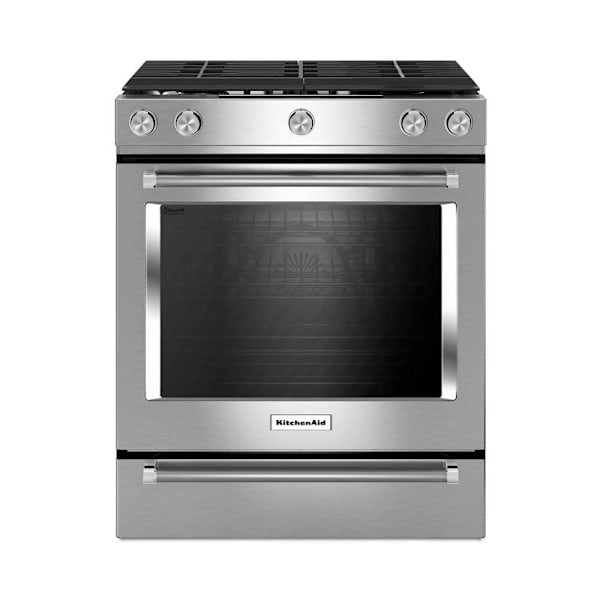 KitchenAid 30 In. 5.8 cu. ft. 5-Burner Gas Slide-In Range, Even-Heat And Easyconvect, Steam Clean, Stainless Steel, ADA