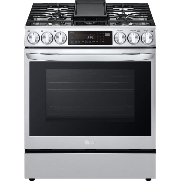 LG 30 In. 6.3 cu. ft.  5 Burner Gas Slide-In Range With Air Fry, Steam Clean, Stainless Steel, ADA