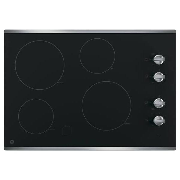 GE 30 In. 4 Burner Smooth Surface Radiant Electric Cooktop, Built-In Knob, Stainless Steel, ADA