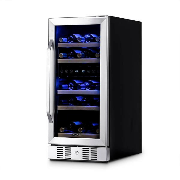 NewAir 15 Inch Built-In 29 Bottle Dual Zone Wine Fridge In Stainless Steel