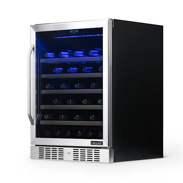 NewAir 24" Built-In 52 Bottle Compressor Wine Fridge In Stainless Steel With Precision Digital Thermostat And Premium Beech Wood Shelves