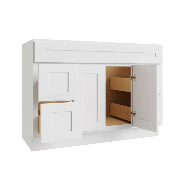 CNC CABINETRY Luxor 2-Door Vanity Cabinet, 5-Pc, 48"Wx34.5"Hx21"D, Shaker White L10-V48DD-5P